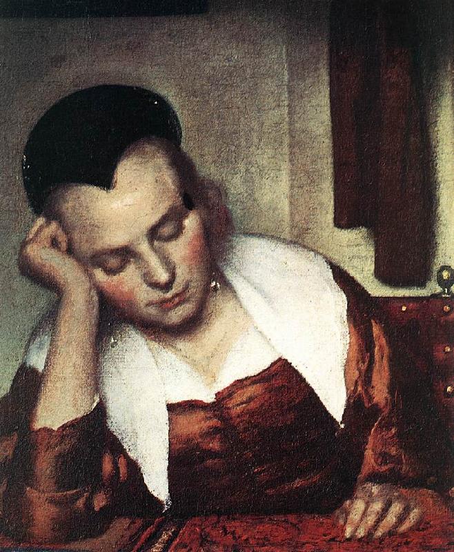 VERMEER VAN DELFT, Jan A Woman Asleep at Table (detail) atr Germany oil painting art